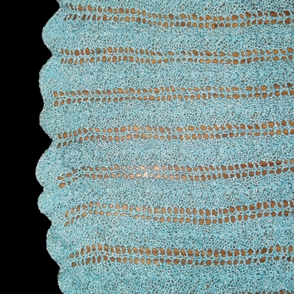 Handmade Vintage Crochet Afghan Greenish Blue Baby Blanket Throw - Picture 5 of 7